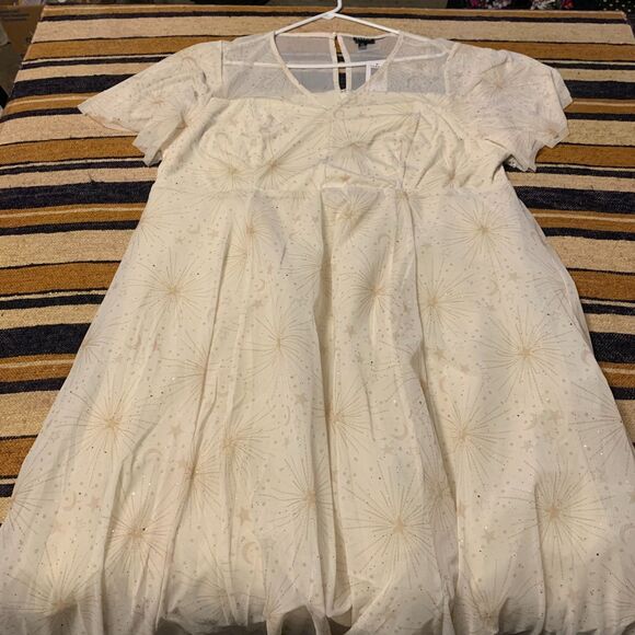 Torrid Midi Mesh Flutter Sleeve Dress Pristine Starburst Wedding Bridal Midi 2X - Picture 7 of 13